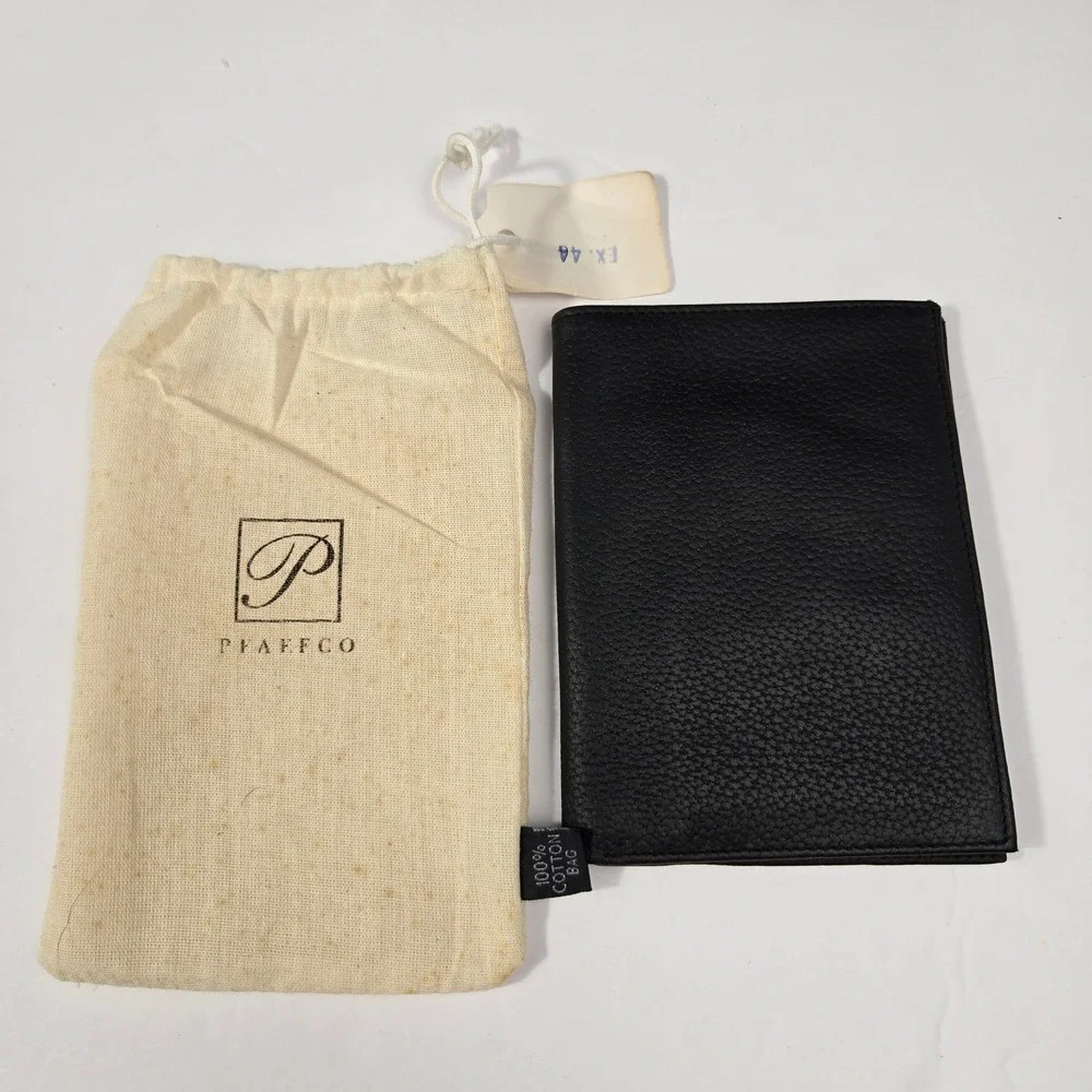 Vintage Pfaffco Vachetta Black Pebbled Leather Bifold Wallet with Dust Bag